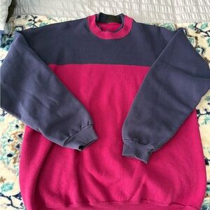 Hanes Vintage Pink and Blue Crewneck Sweater Sporty Colorblock Design